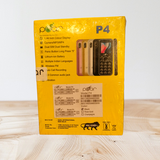 Pear P4 Bluetooth Dialer" feature phone, which is a basic mobile phone