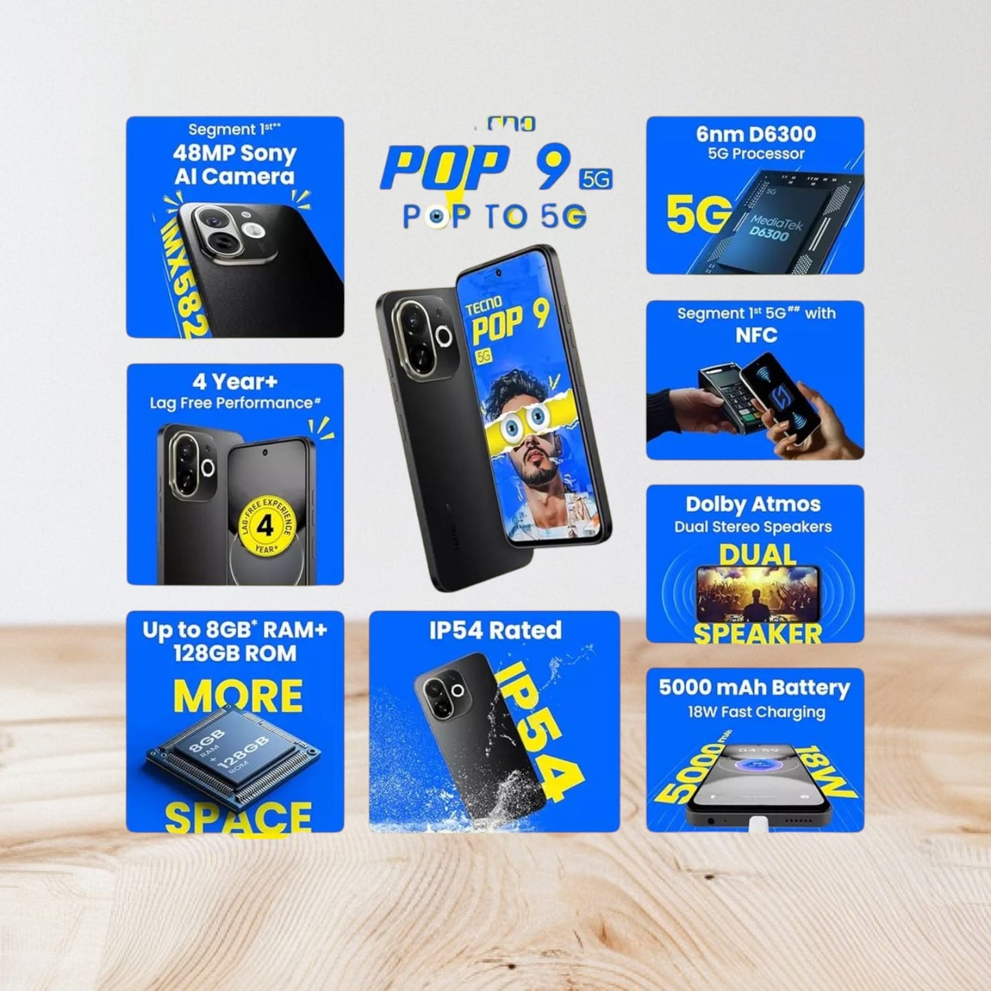 Tecno Pop 9 5G (Midnight Shadow, 128 GB)  (4 GB RAM)