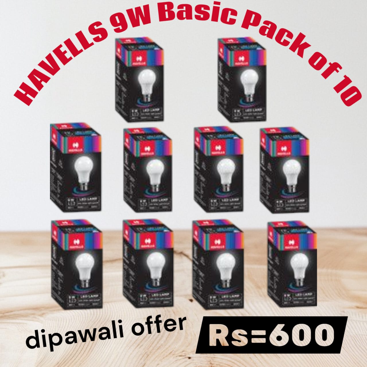 HAVELLS 9 W Basic Standard B22 LED Bulb  (White, Pack of 10)
