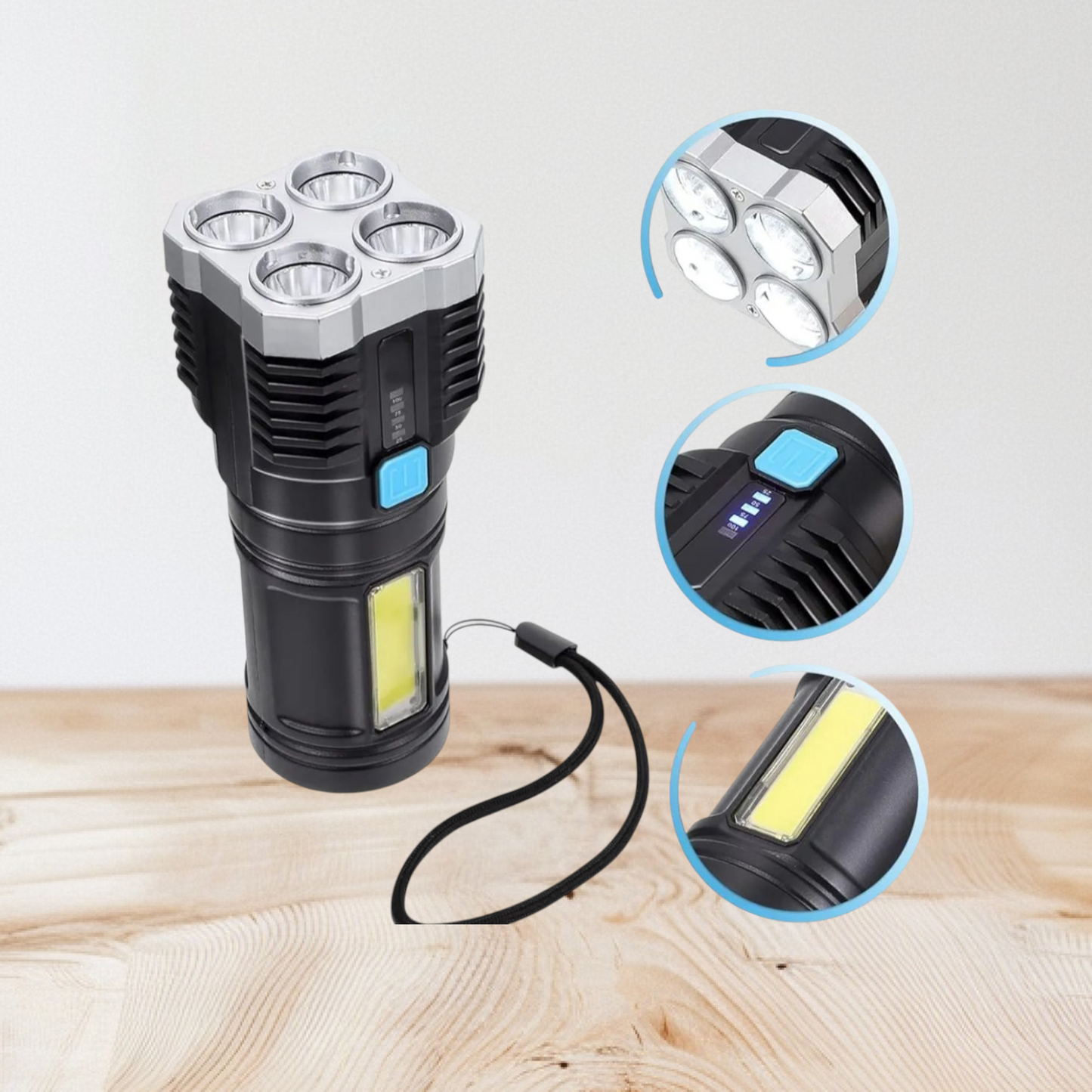 L- S03 USB Rechargeable LED Flashlight, 4-Core Torch with High Power Led Flashlight, Mini Battery Charging Pocket Torch High Power Long Distance Beam Range Emergency Lights for Camping Light