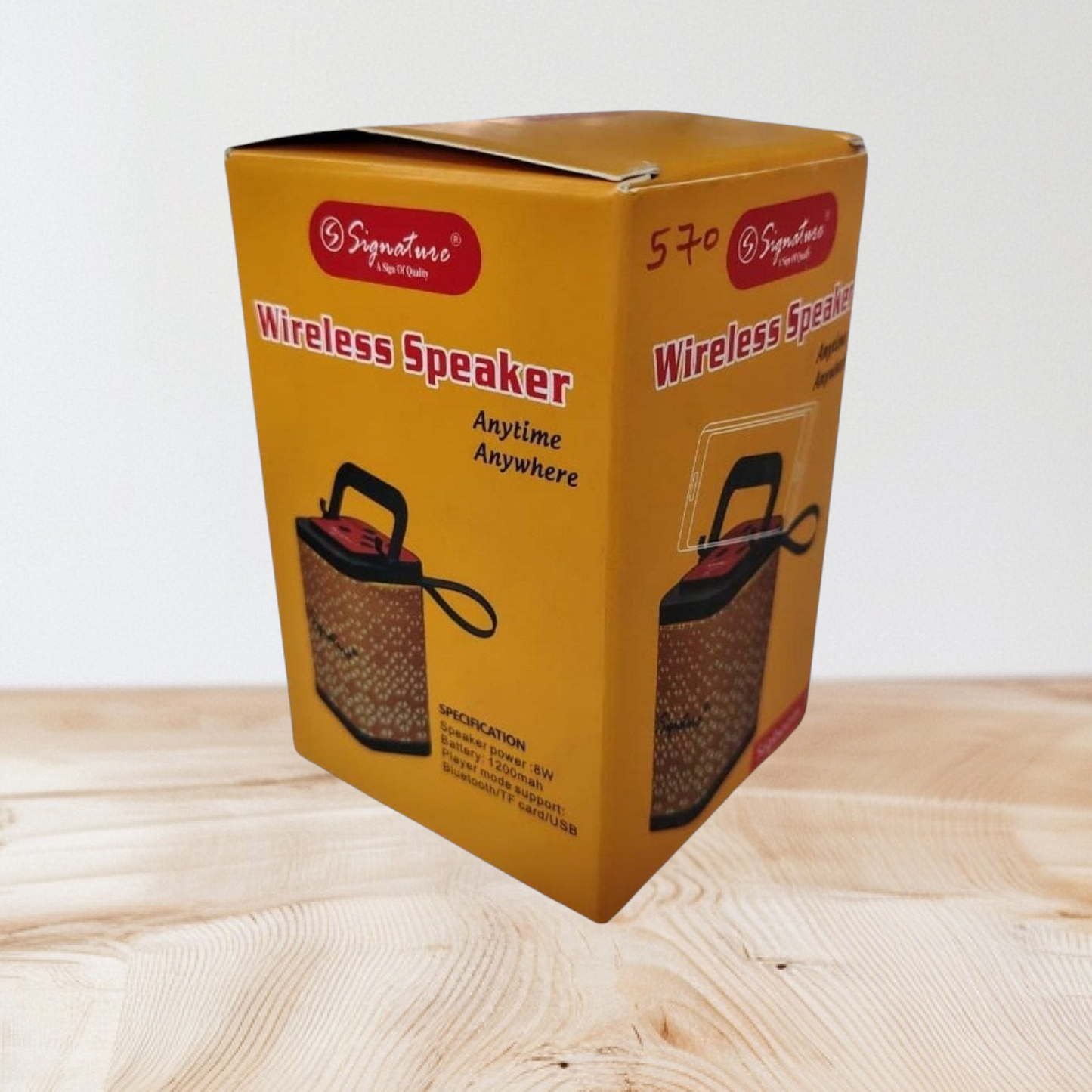 Signature brand wireless speaker, specifically the SIGBOOM-13 model.