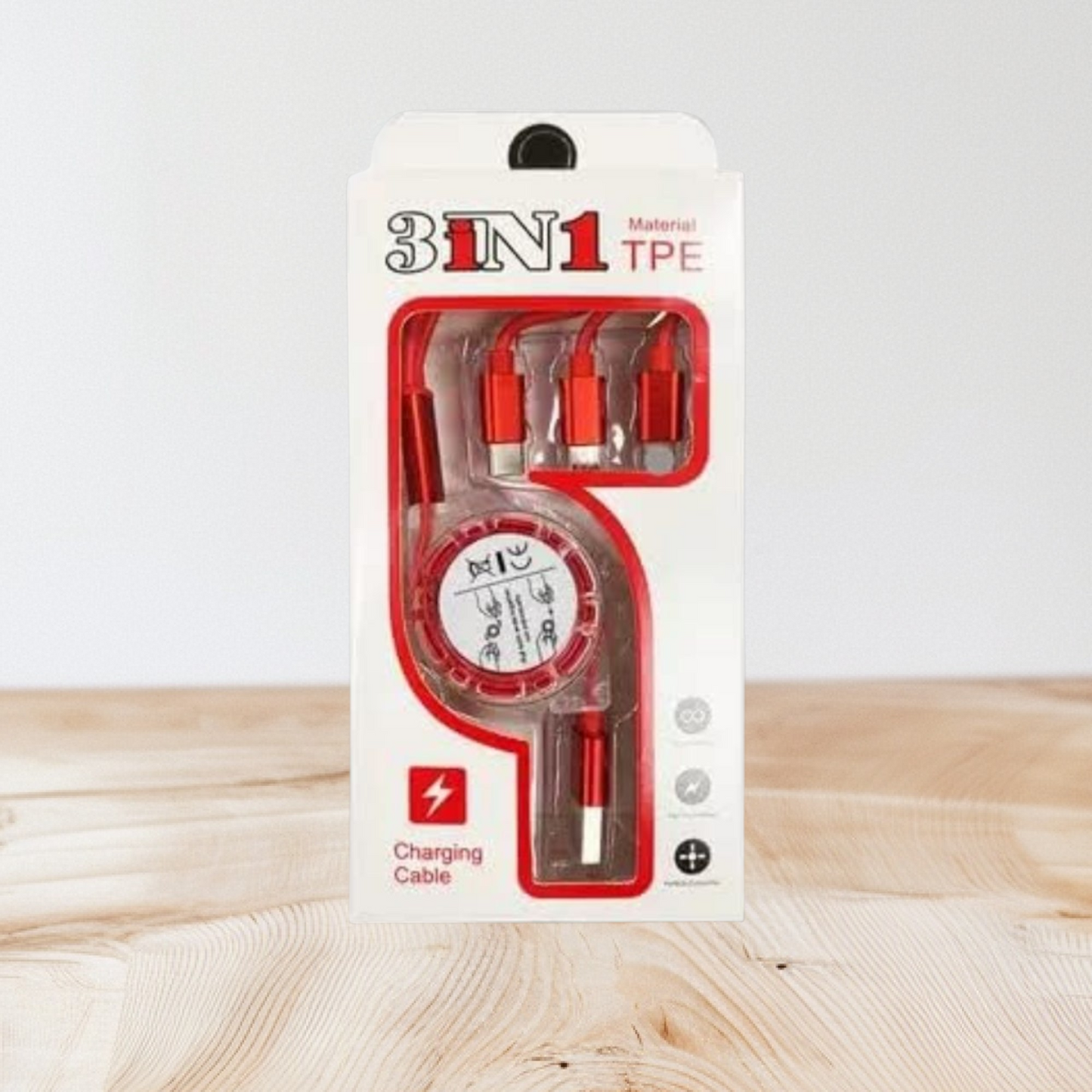 shows multiple packages of a 3-in-1 charging cable