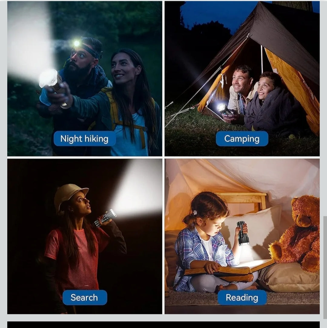 L- S03 USB Rechargeable LED Flashlight, 4-Core Torch with High Power Led Flashlight, Mini Battery Charging Pocket Torch High Power Long Distance Beam Range Emergency Lights for Camping Light